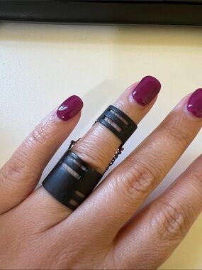 Luv AJ Black Metal Two Piece Ring